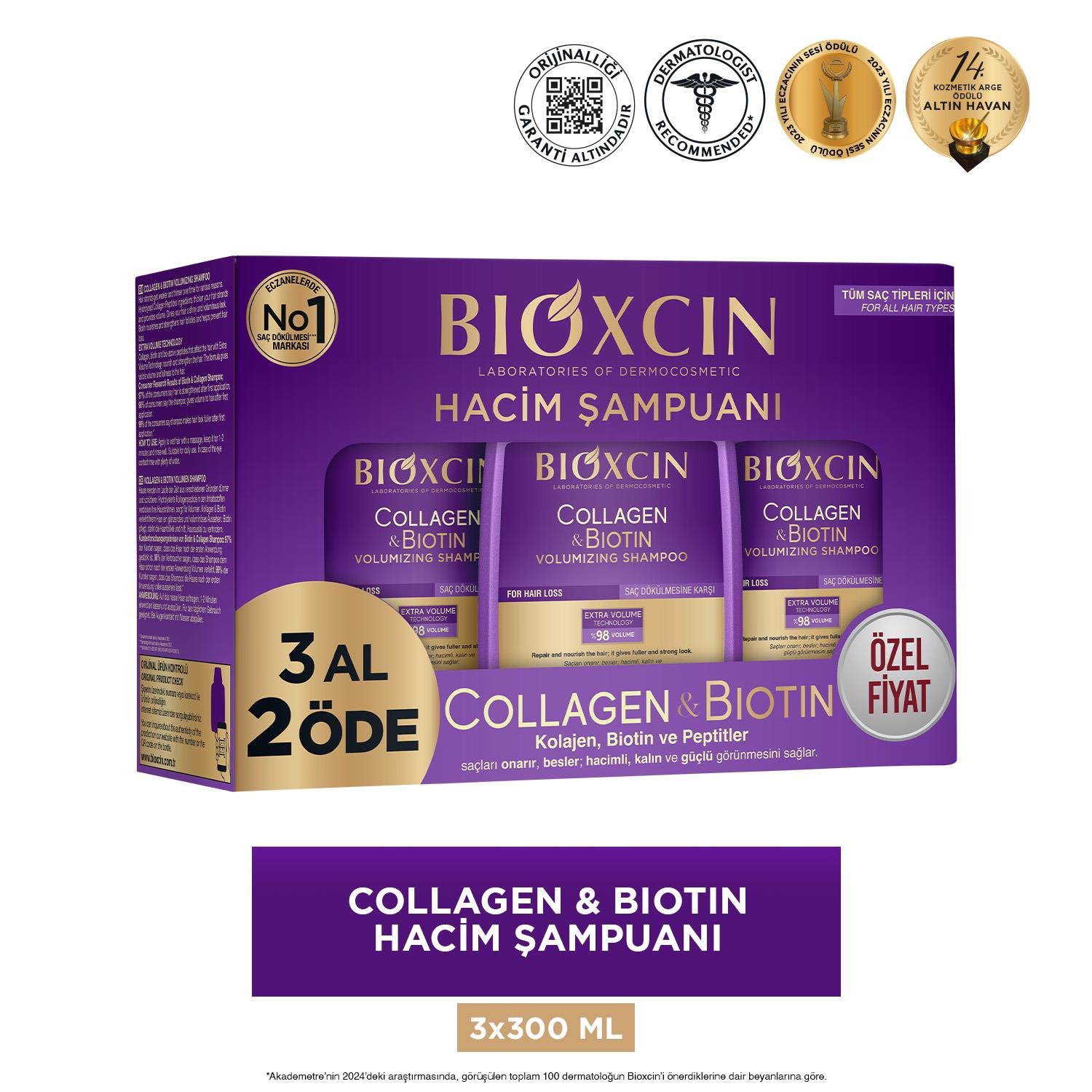 Bioxcin Collagen Biotin Saç Dökülmesine Karşı Şampuan 300 ml 3 Al 2 Öde - Bioxcin
