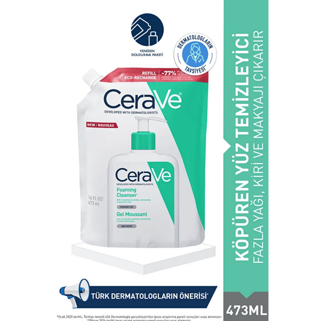 Cerave Foaming Cleanser Refill Dökme Poşet Normal ve Yağlıya Dönük Ciltler İçin Köpüren Temizleyici 473 ml - Cerave