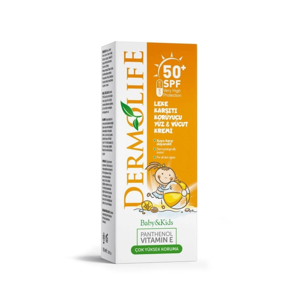 Dermolife Kids Çocuklar İçin Leke Karşıtı Koruyucu Yüz ve Vücut Güneş Kremi SPF50 100 ml - Dermolife