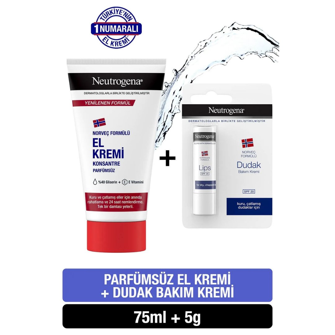 Neutrogena Norveç Formülü Parfümsüz El Kremi 75 ml Dudak Kremi Hediye - Neutrogena