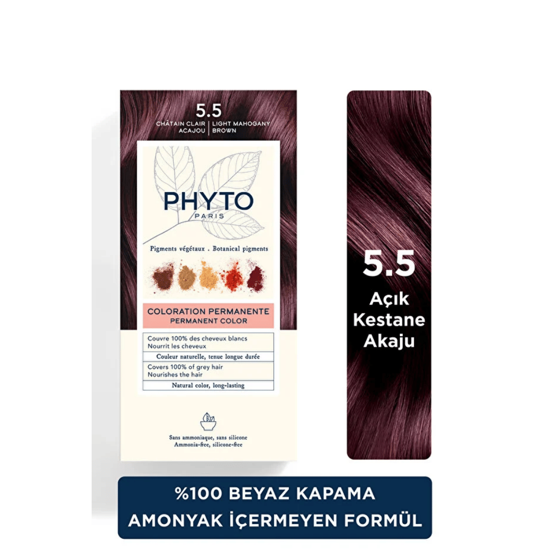 Phyto Color 5.5 Açık Kestane Akaju Amonyaksız Kalıcı Bitkisel Saç Boyası - Phyto