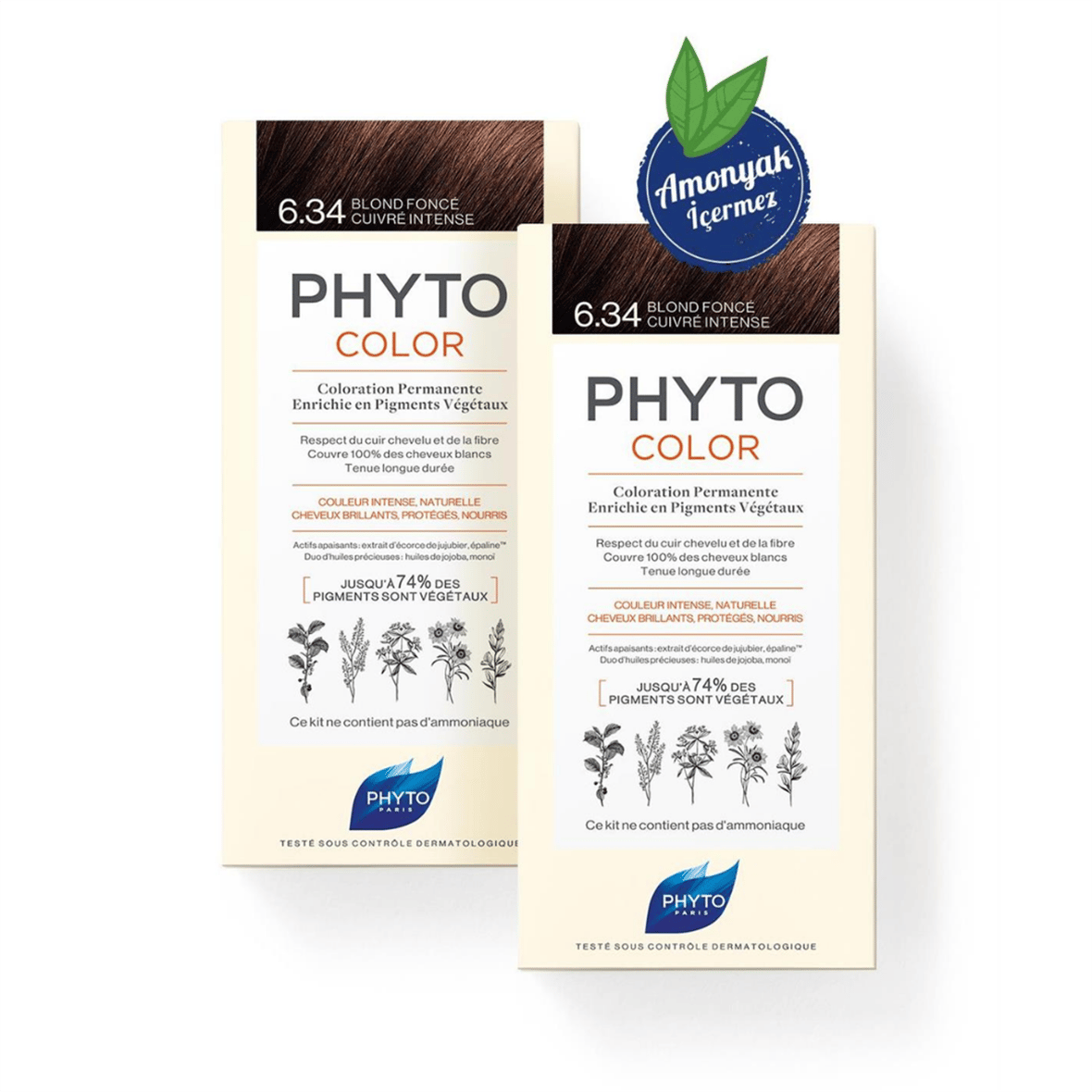Phyto Phytocolor 6.34 Koyu Kumral Dore Bakır Amonyaksız Kalıcı Bitkisel Saç Boyası İkili Avantaj Set - Phyto