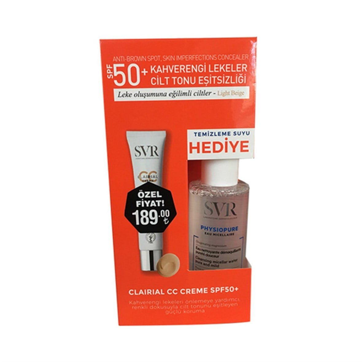 SVR Clairial CC Creme Spf+50 - Physiopure Temizleme Suyu 75 ml HEDİYE - SVR