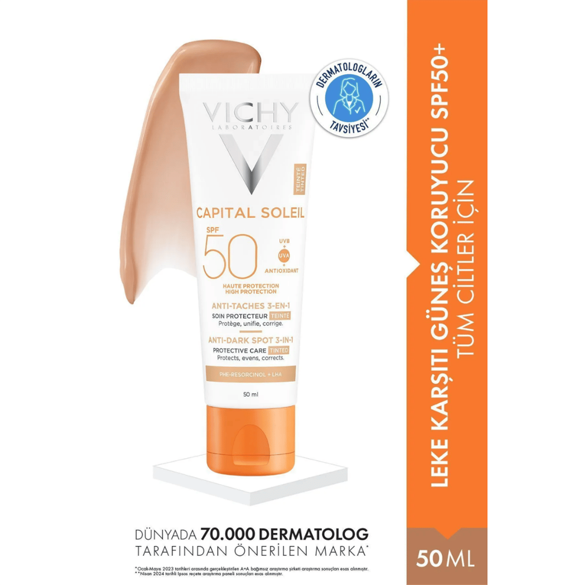 Vichy Capital Soleil Spf 50+ Anti Dark Spots Leke Karşıtı Renkli Güneş Kremi 50 ml - Vichy
