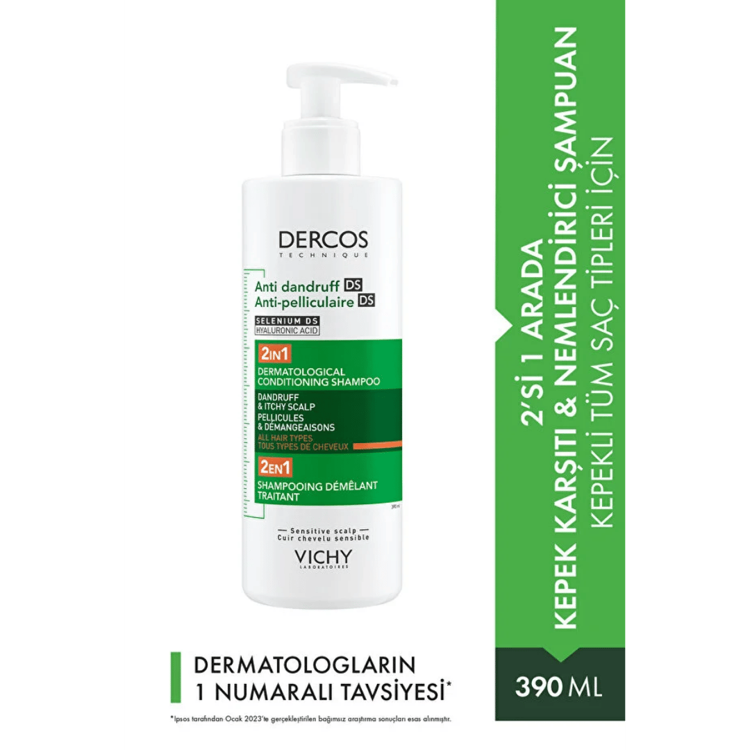 Vichy Dercos 2'si 1 Arada Kepek Karşıtı & Nemlendirici Şampuan 390ml - Vichy