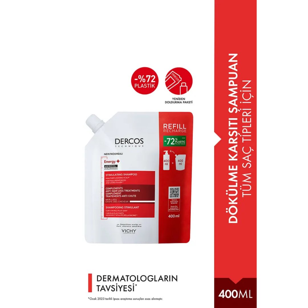 Vichy Dercos Energising Saç Dökülmesine Karşı Şampuan, Yeniden Dolum Paketi 400 ml - Vichy