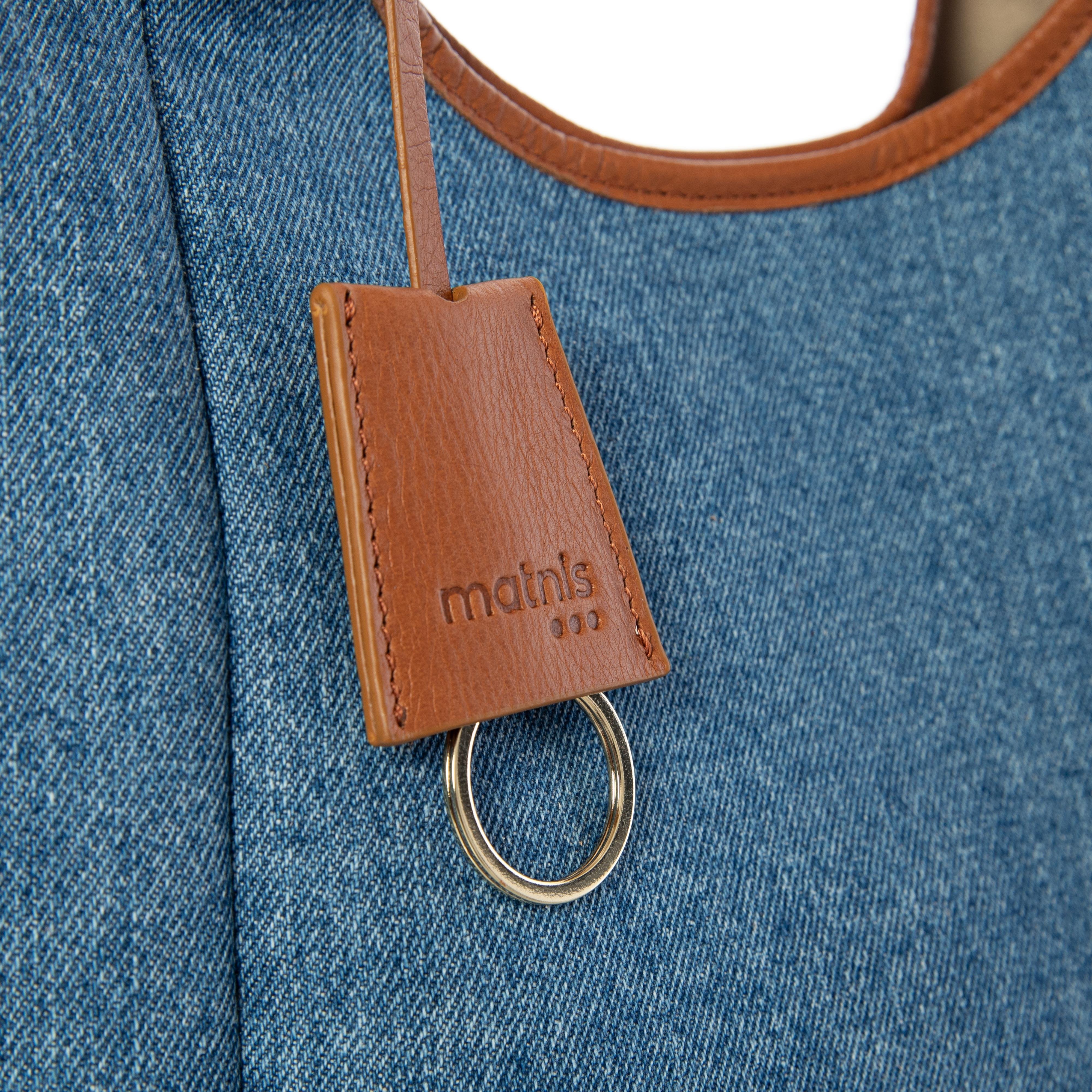 matnis Coco Model Taba Deri Detaylı Denim Çanta