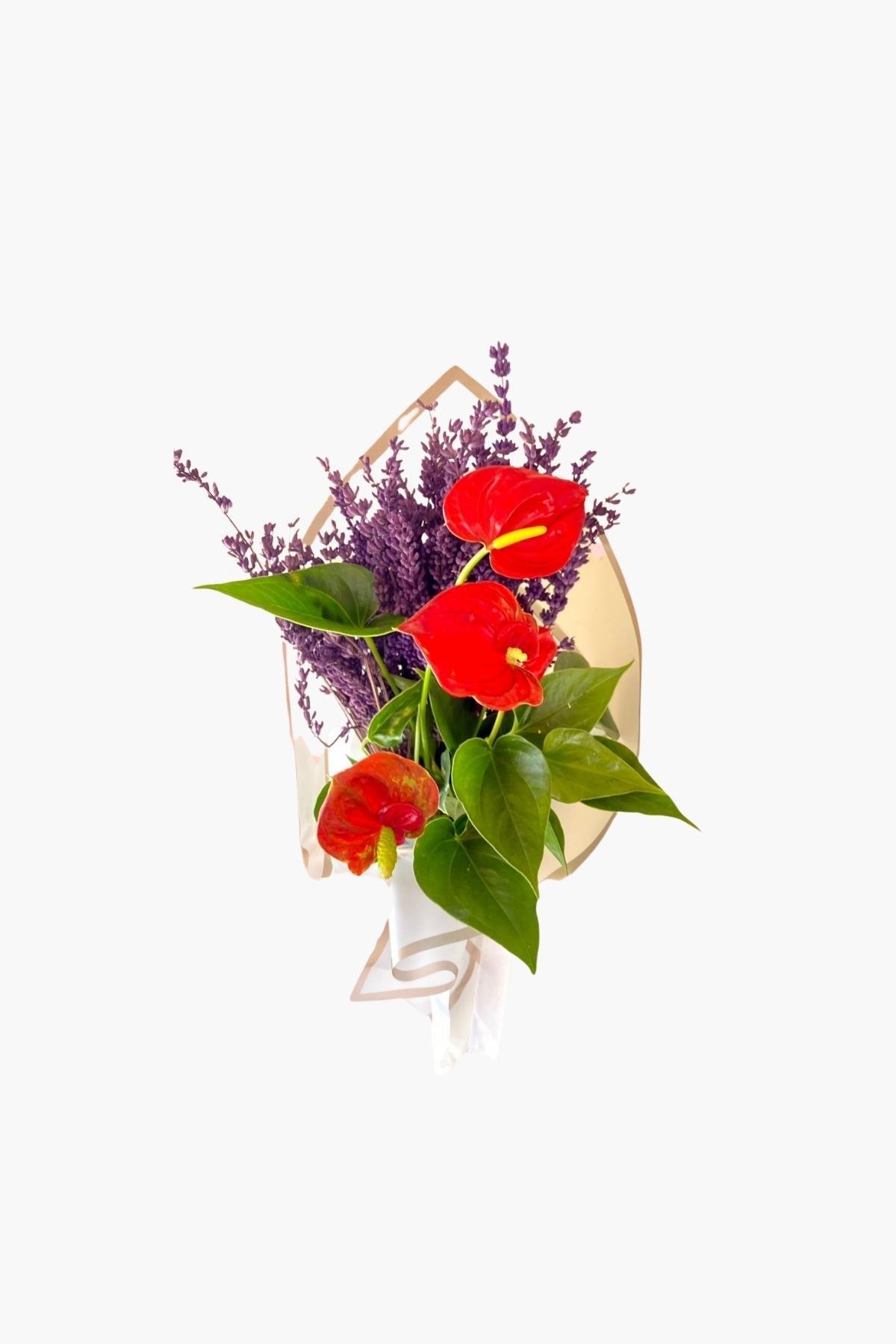 Antoryum ve Kokulu Şoklanmış Lavanta Buketi-8 Mart Kadınlar Günü Hediye