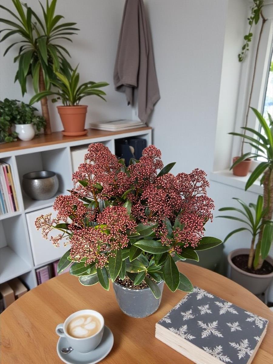 Kırmızı Dokunuş - Yılbaşı Bitki Seti - Vriesea Splendens - Ardisia Crenata - Skimma Japonica - Kokina