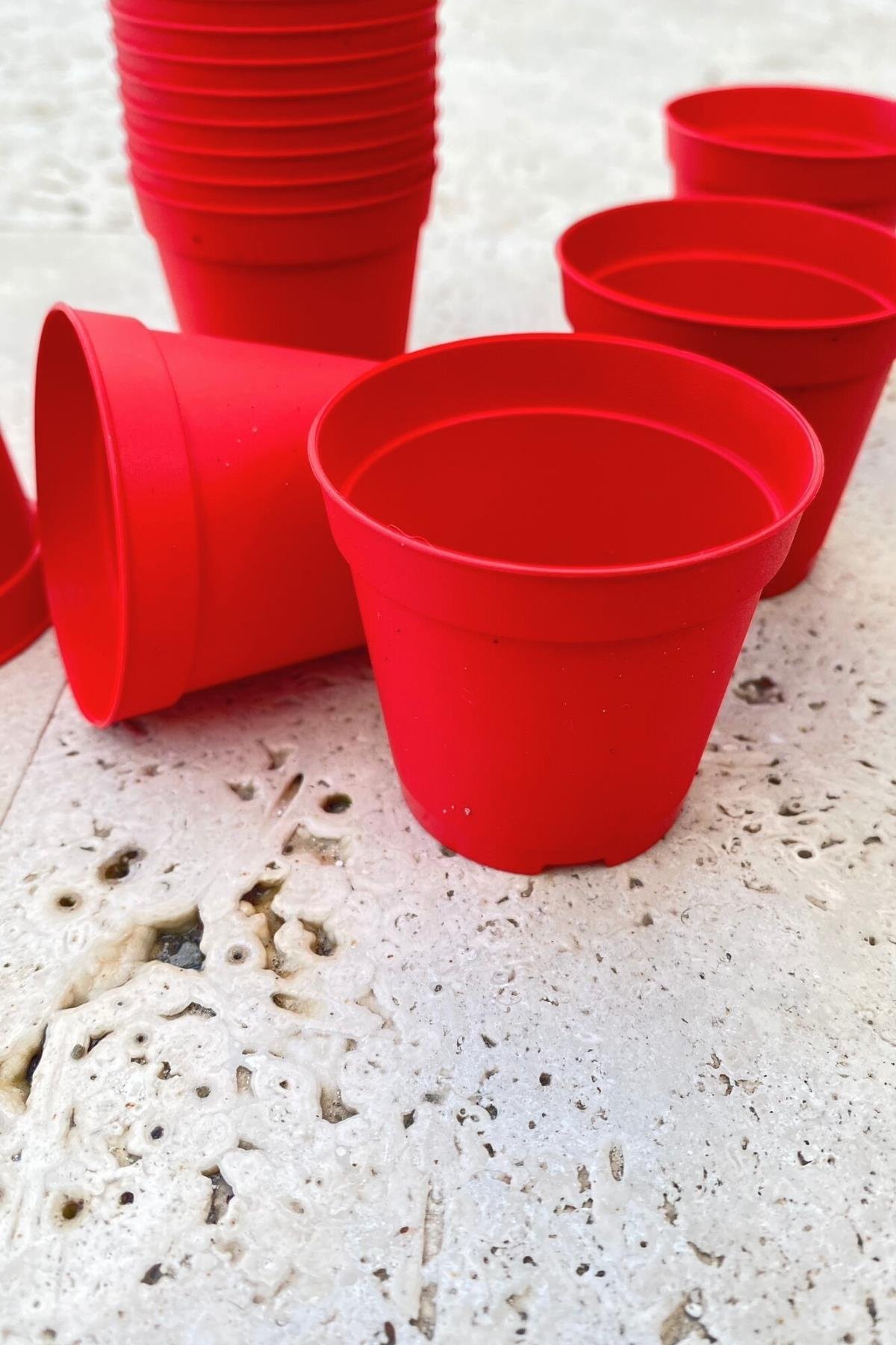 Kırmızı Renkli 5,5 Kaktüs Sukulent Plastik Üretim Saksısı 20li Set