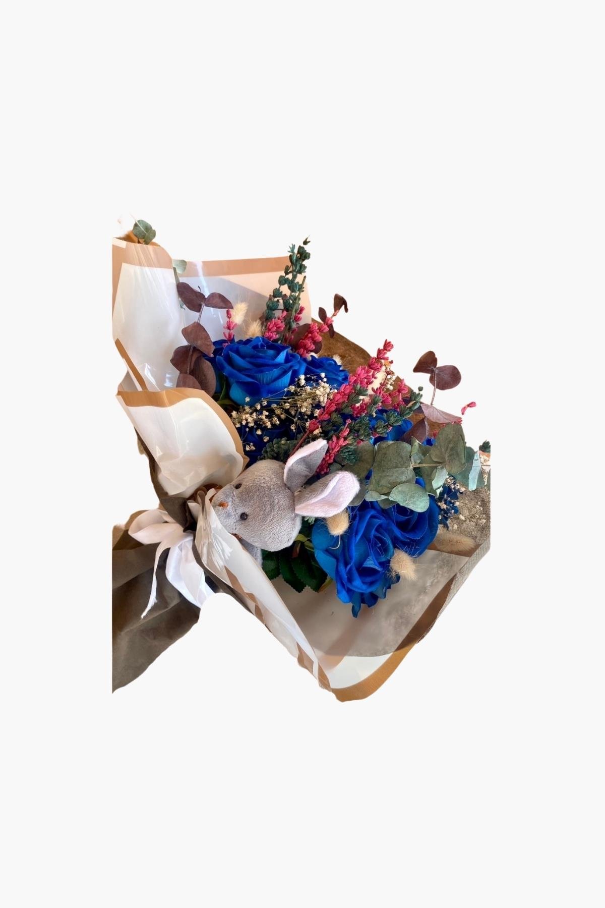 Mavi Kadife Gül Buketi-8 Mart Kadınlar Günü Hediye