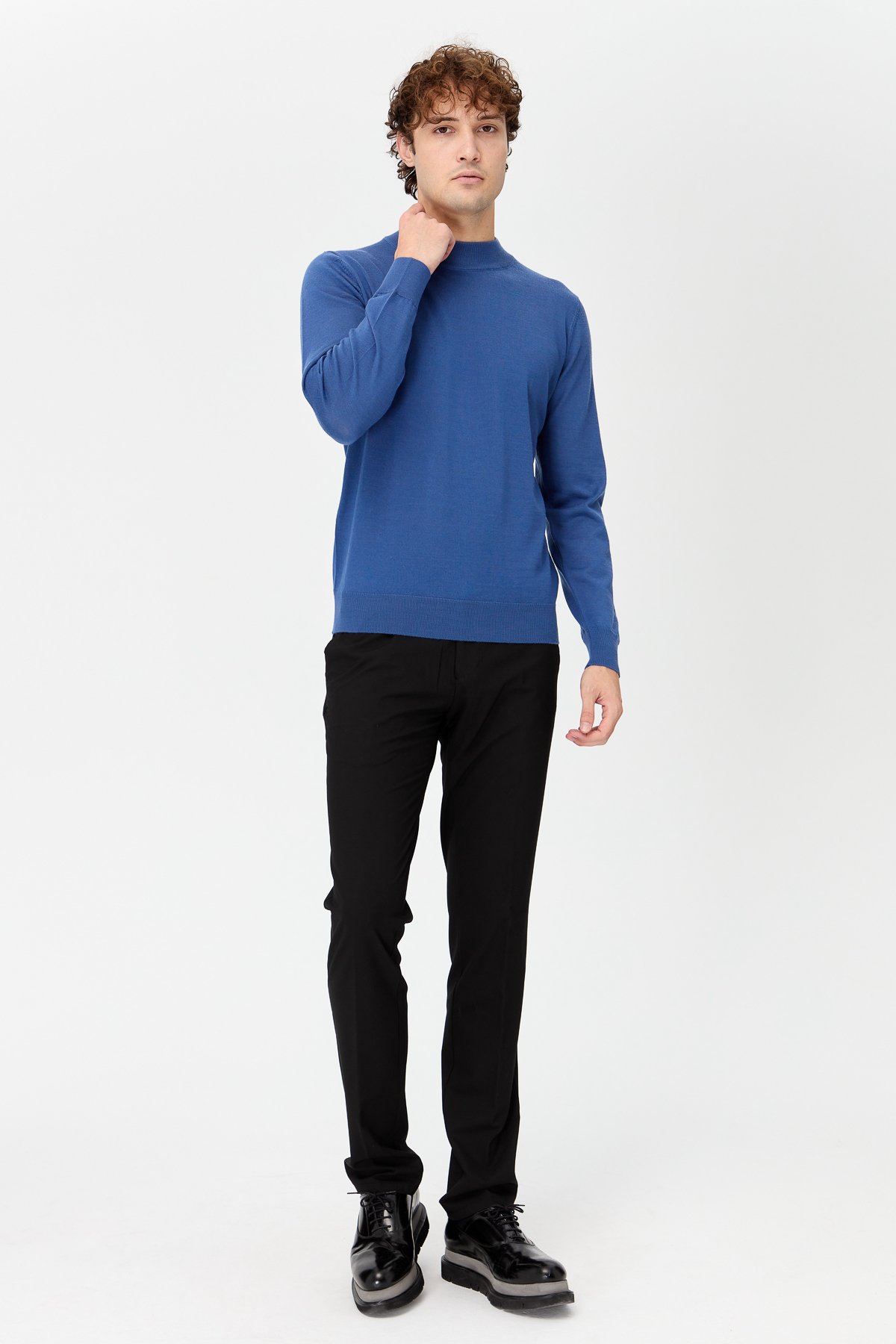 21604Erkek Basic Yarım Balıkçı İnce Triko Kazak İndigo