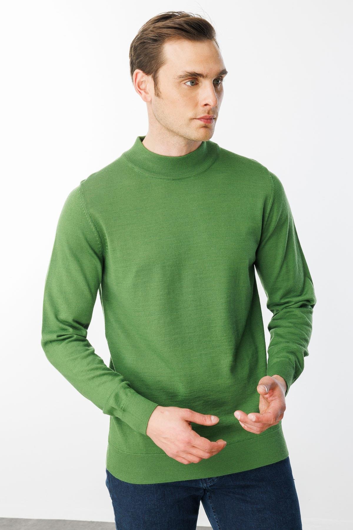 21604Erkek Basic Yarım Balıkçı İnce Triko Kazak K.Yosun