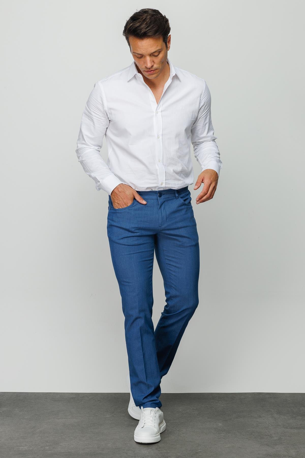 DNM.S23.106Erkek Beli Lastikli 5 Cepli Koton Pantolon Mavi