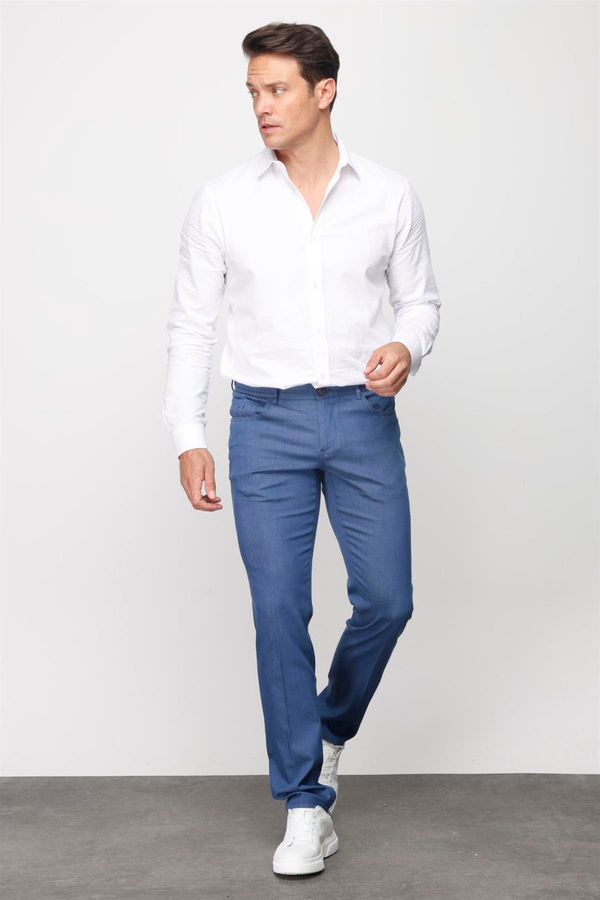 DNM.S23.105Erkek Beli Lastikli 5 Cepli Koton Pantolon Mavi