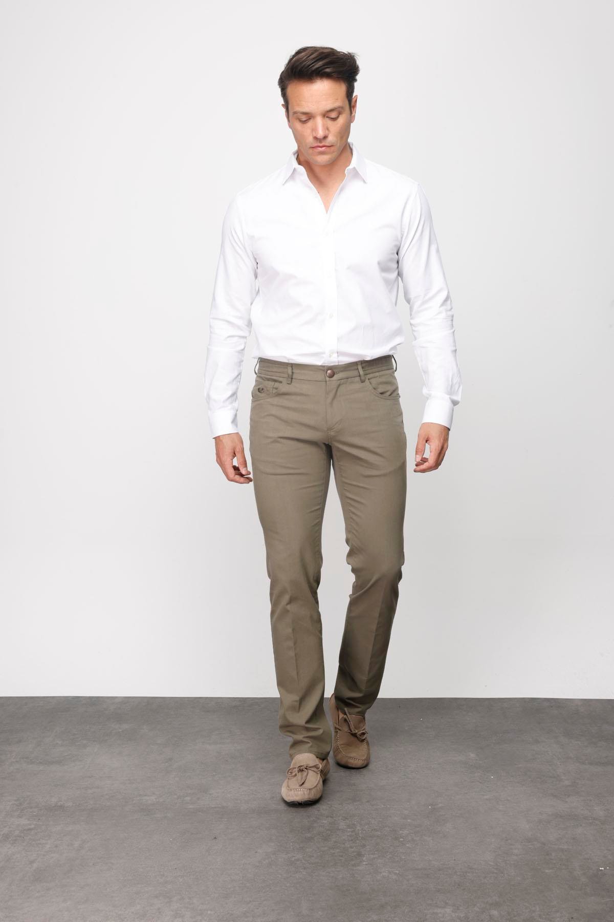 DNM.S23.106Erkek Beli Lastikli 5 Cepli Koton Pantolon Haki