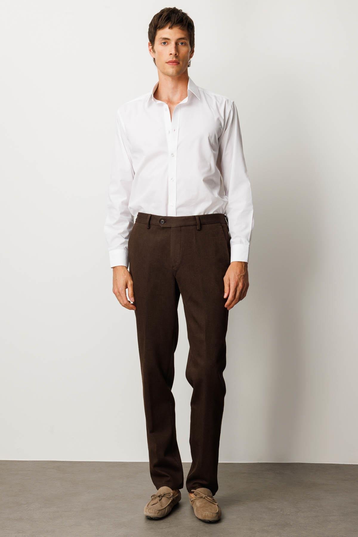 HND.W25.303Erkek Beli Lastikli Yan Cepli Koton Pantolon Kahve