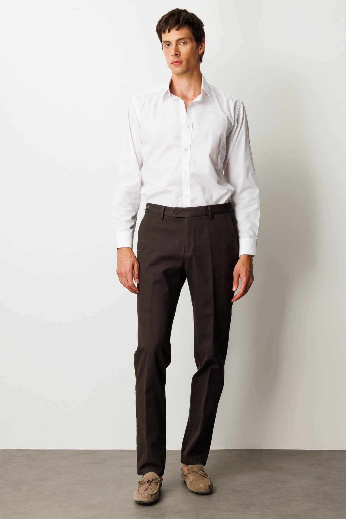 HND.W25.301Erkek Beli Lastikli Yan Cepli Koton Pantolon Kahve