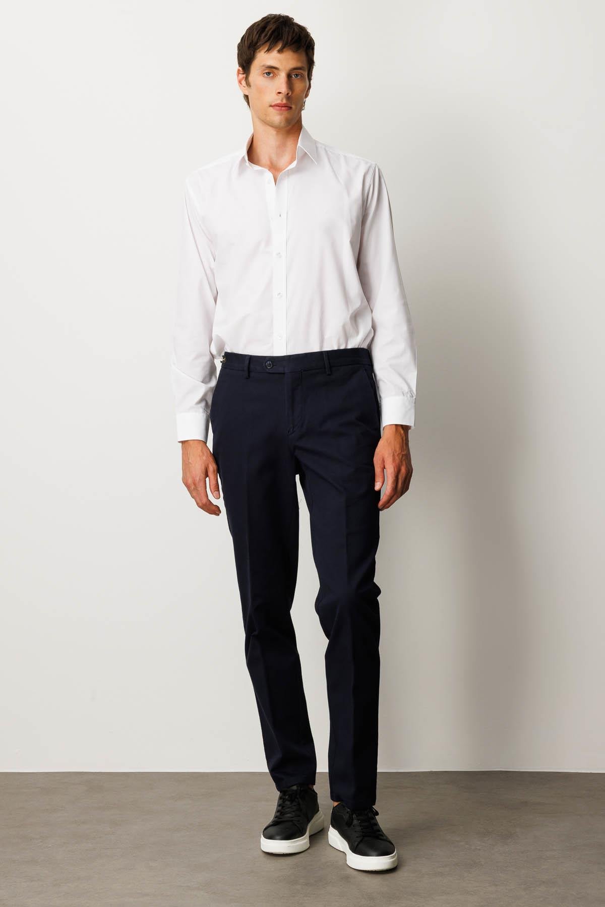 HND.W25.301Erkek Beli Lastikli Yan Cepli Koton Pantolon Lacivert