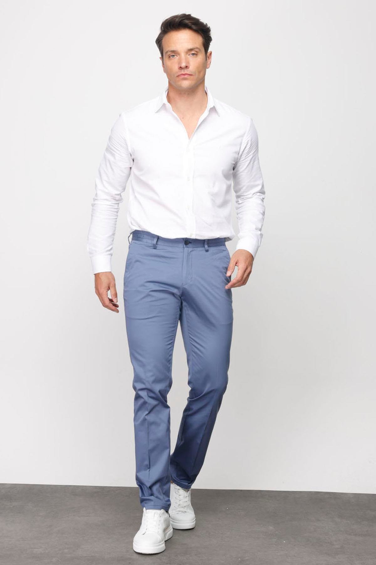 HND.S23.103Erkek Beli Lastikli Yan Cepli Koton Pantolon Mavi