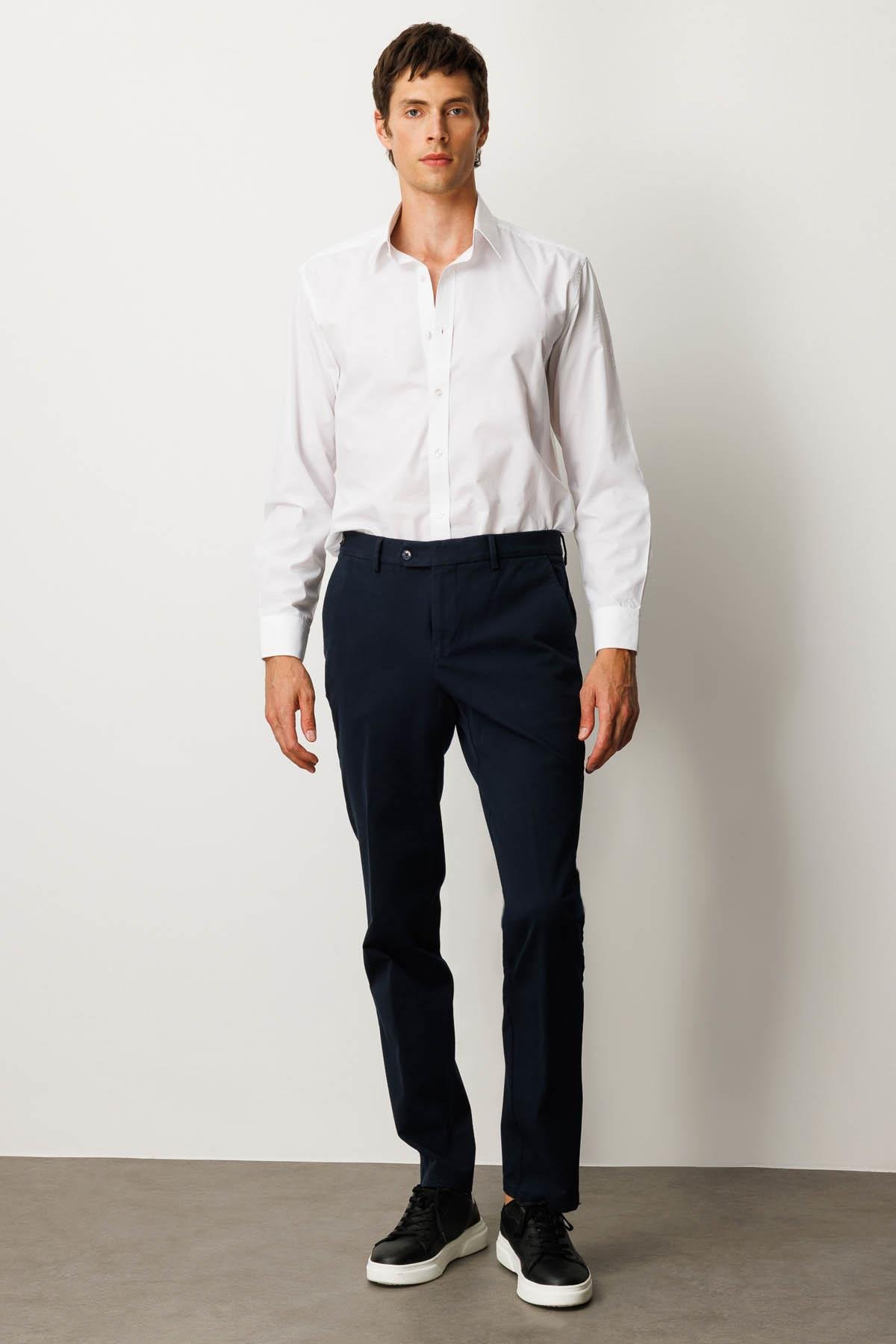 HND.W25.303Erkek Beli Lastikli Yan Cepli Koton Pantolon Lacivert