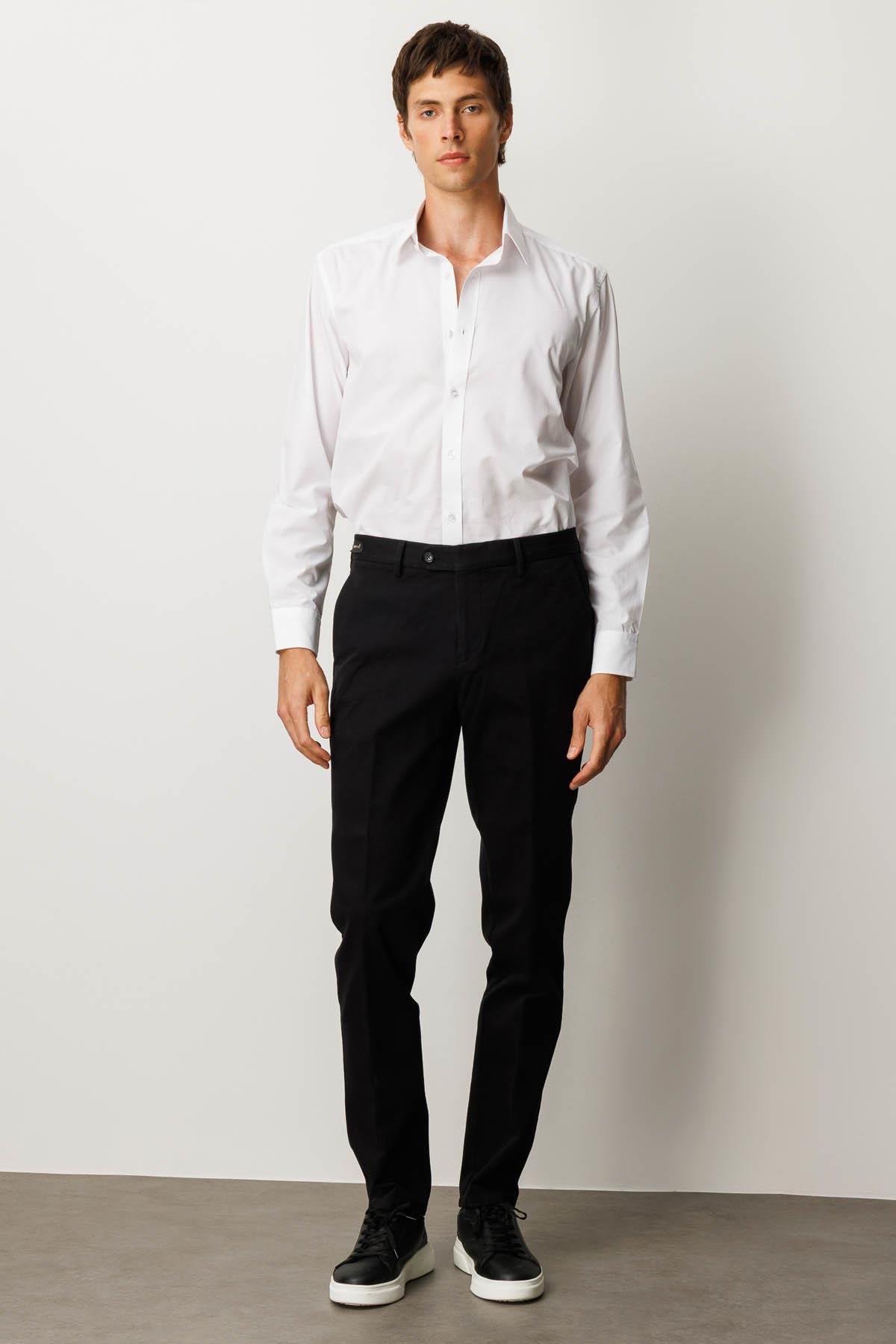 HND.W25.301Erkek Beli Lastikli Yan Cepli Koton Pantolon Siyah