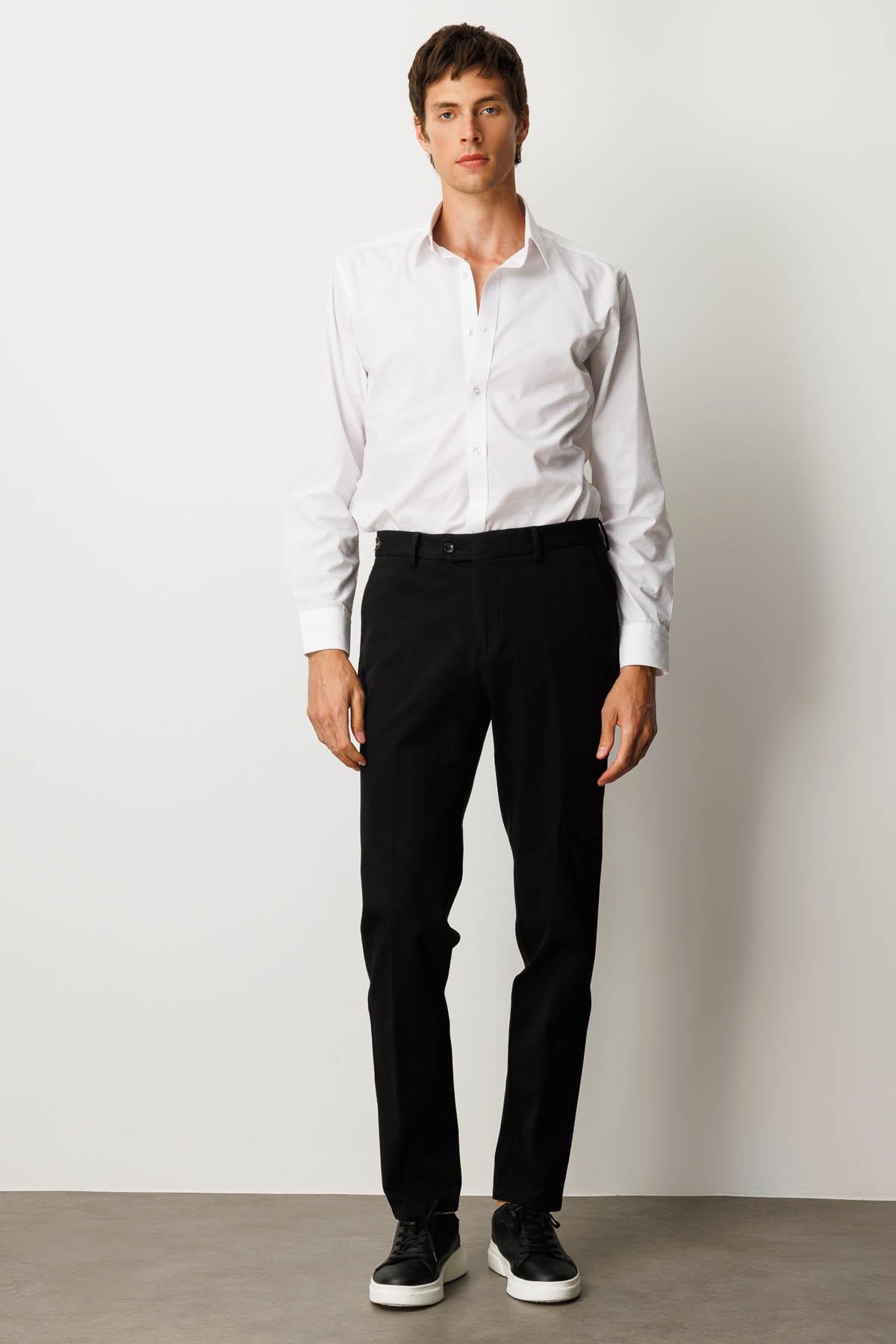 HND.W25.300Erkek Beli Lastikli Yan Cepli Koton Pantolon Siyah