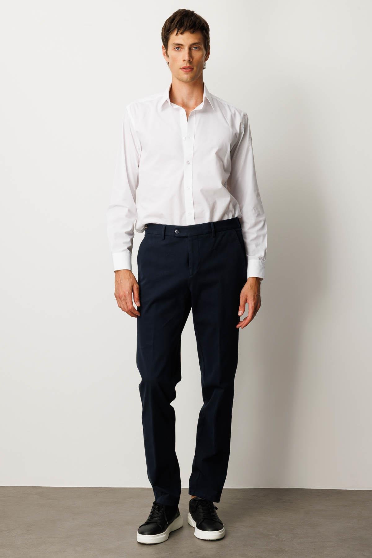 HND.W25.300Erkek Beli Lastikli Yan Cepli Koton Pantolon Lacivert