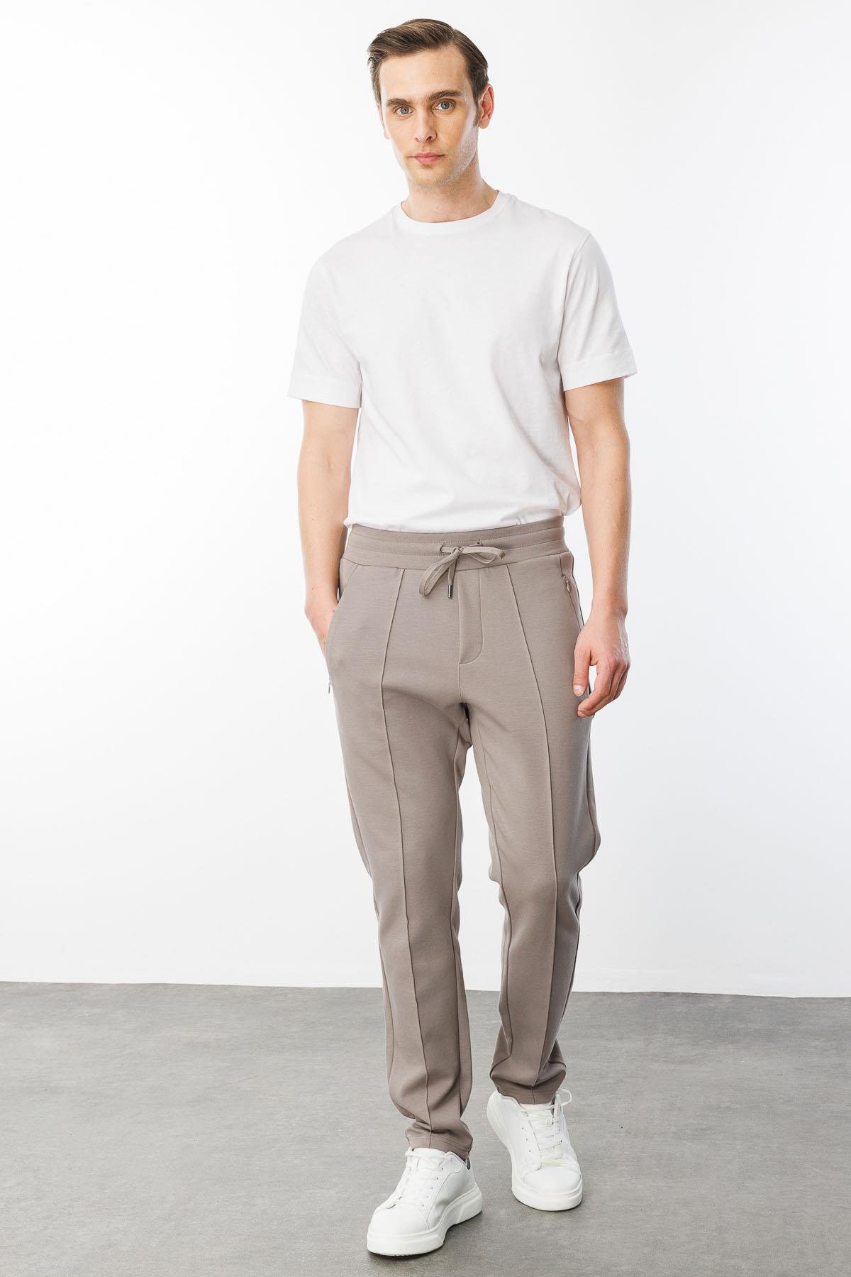 24455Erkek Cepleri Fermuarlı Eşofman Altı Vizon