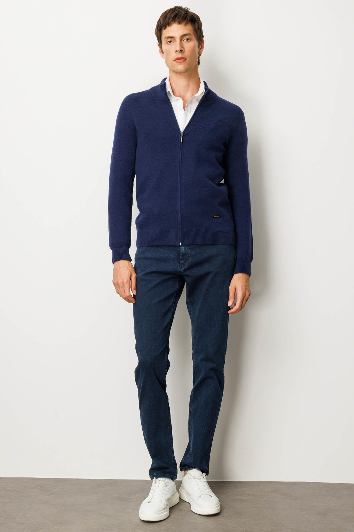 23530Erkek Dik Yaka Basic Yün Triko Mont Y.A Lacivert