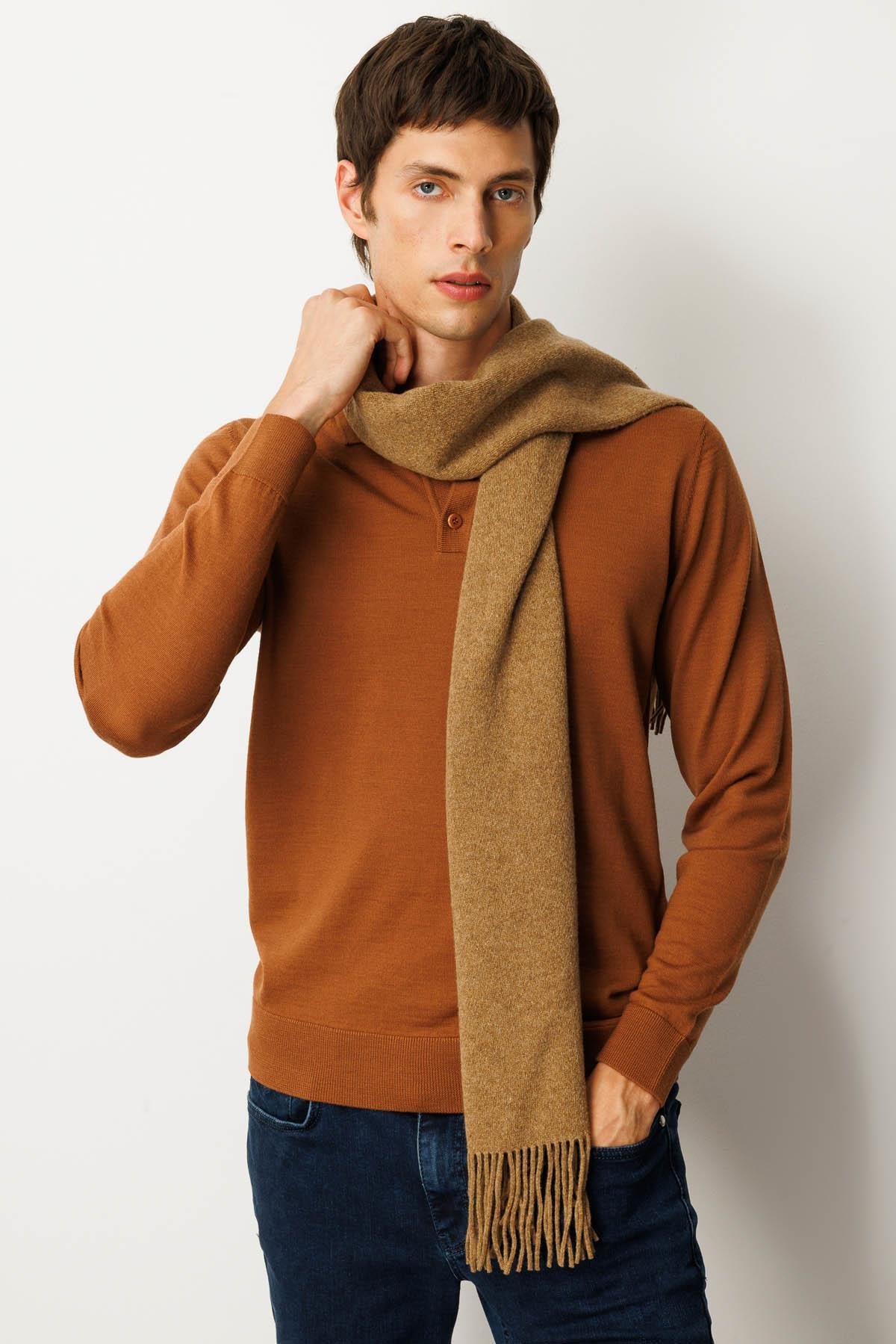 22527Erkek Düz Yün Kaşkol V.Camel