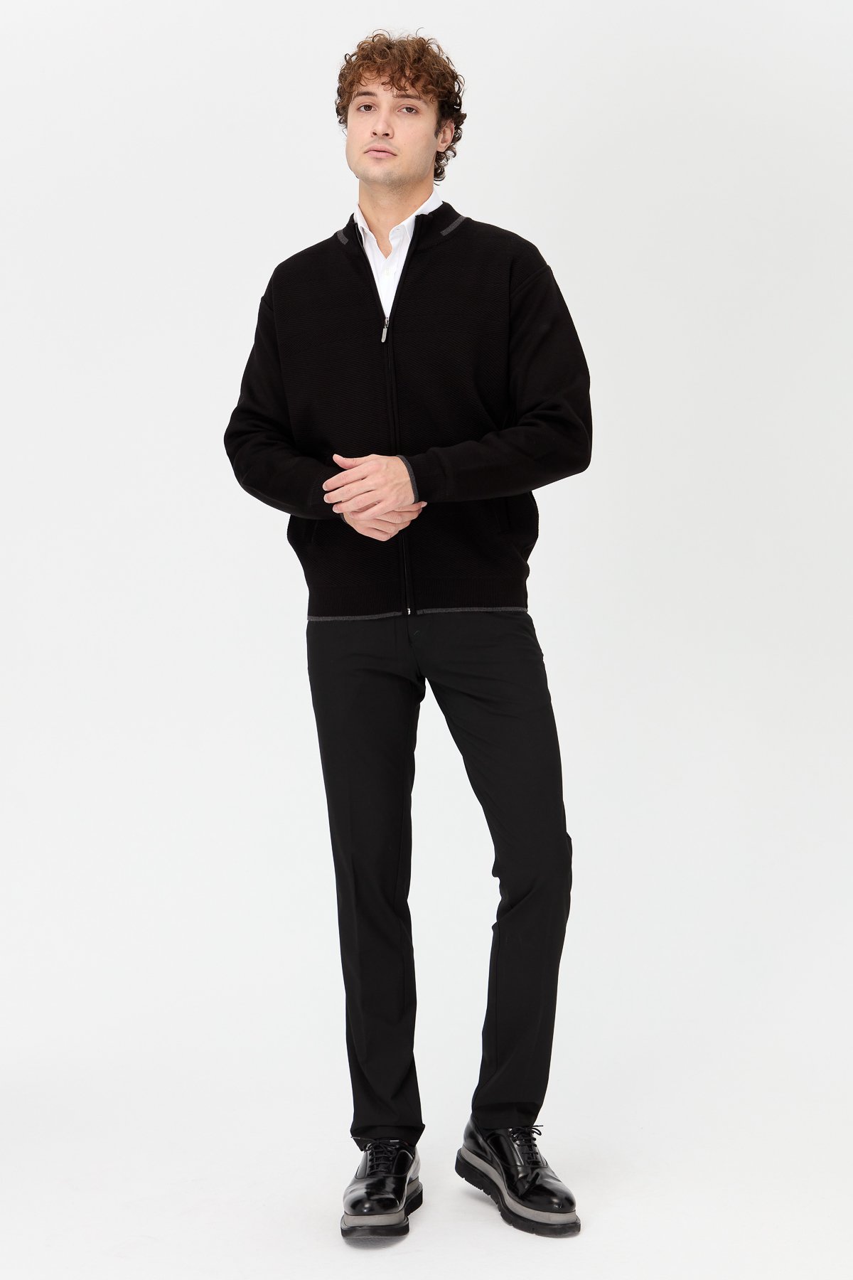 Мужская трикотажная шерстяная куртка черный