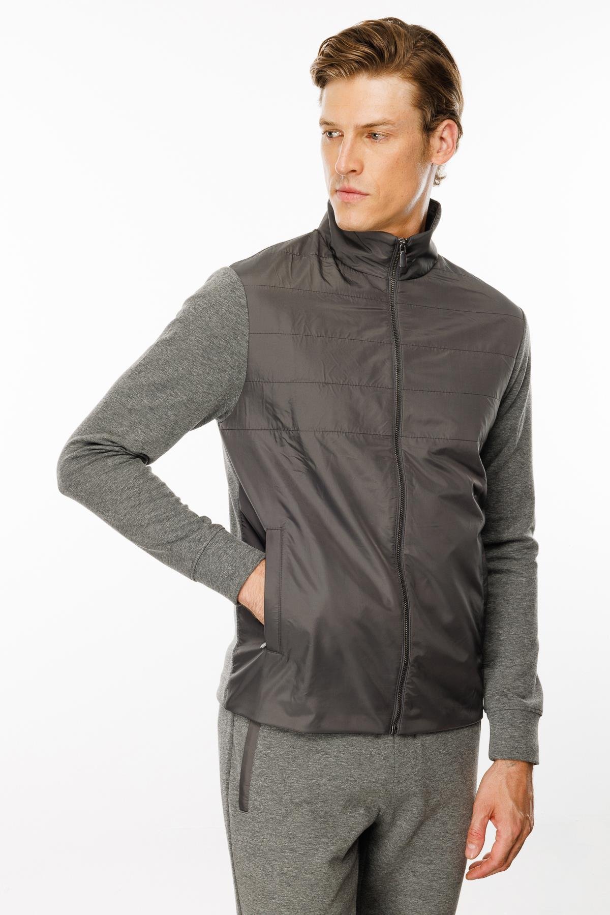 24450Erkek Önü Kapitone Eşofman Üstü Antra/Melanj