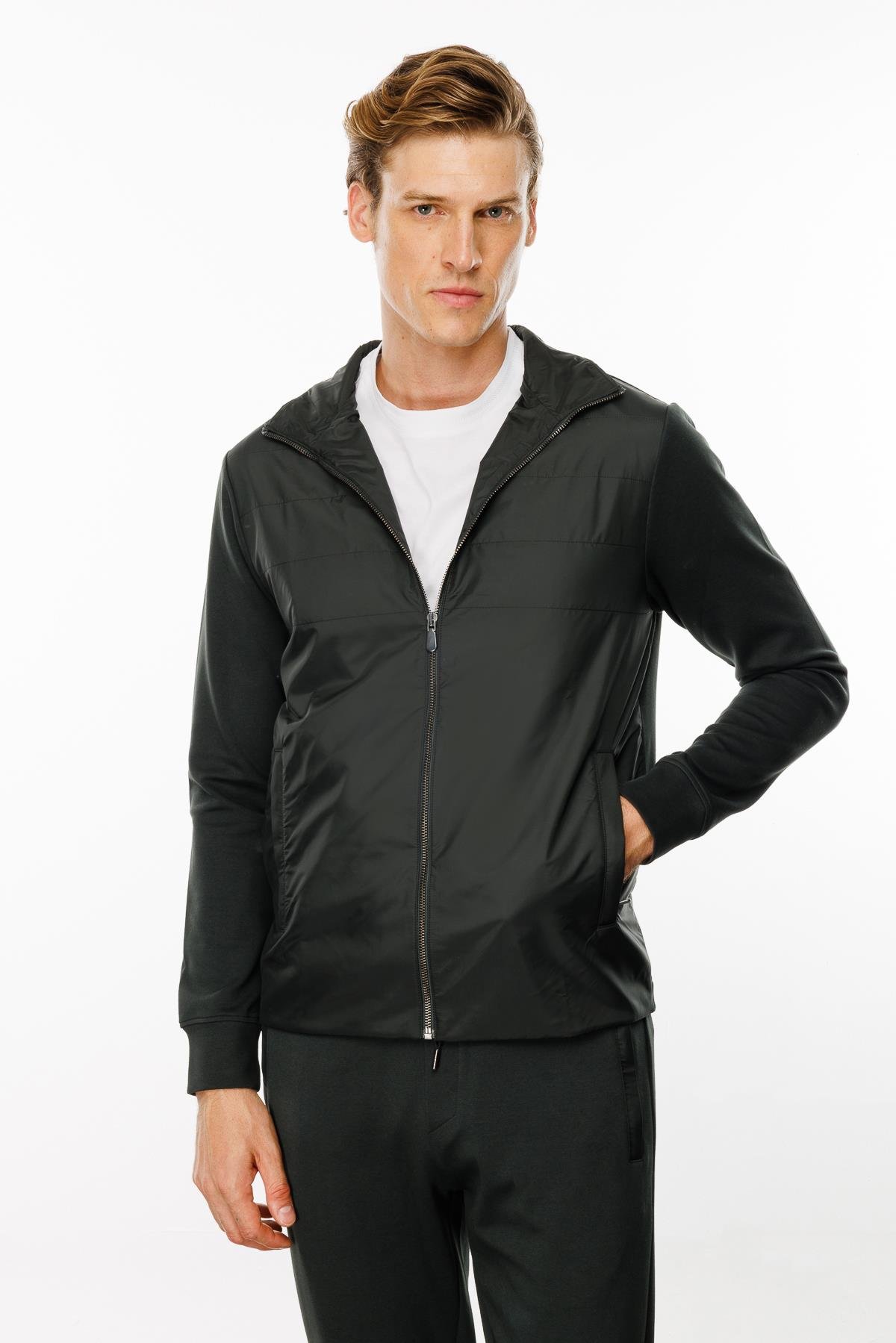 24450Erkek Önü Kapitone Eşofman Üstü Haki