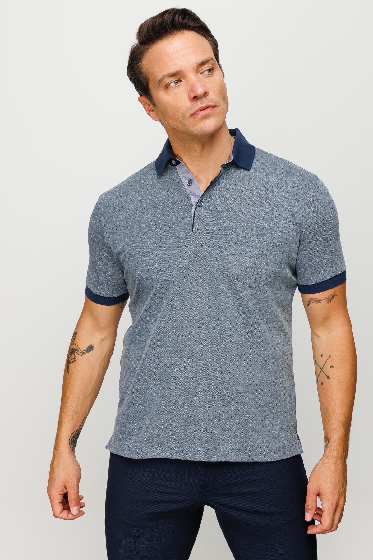 815Erkek Polo Yaka Cepli Jakarlı Tshirt Füme