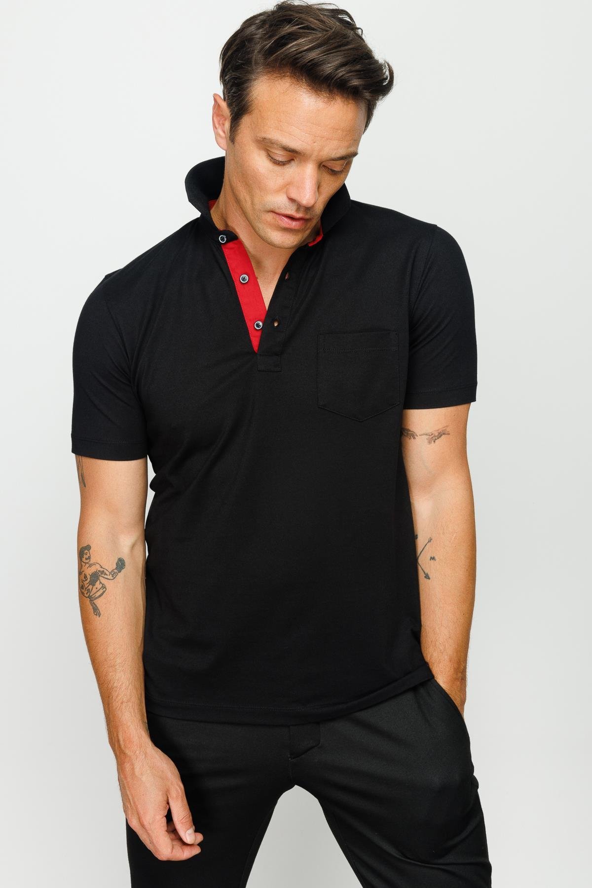 201Erkek Polo Yaka Düğmeli T-shirt Siyah