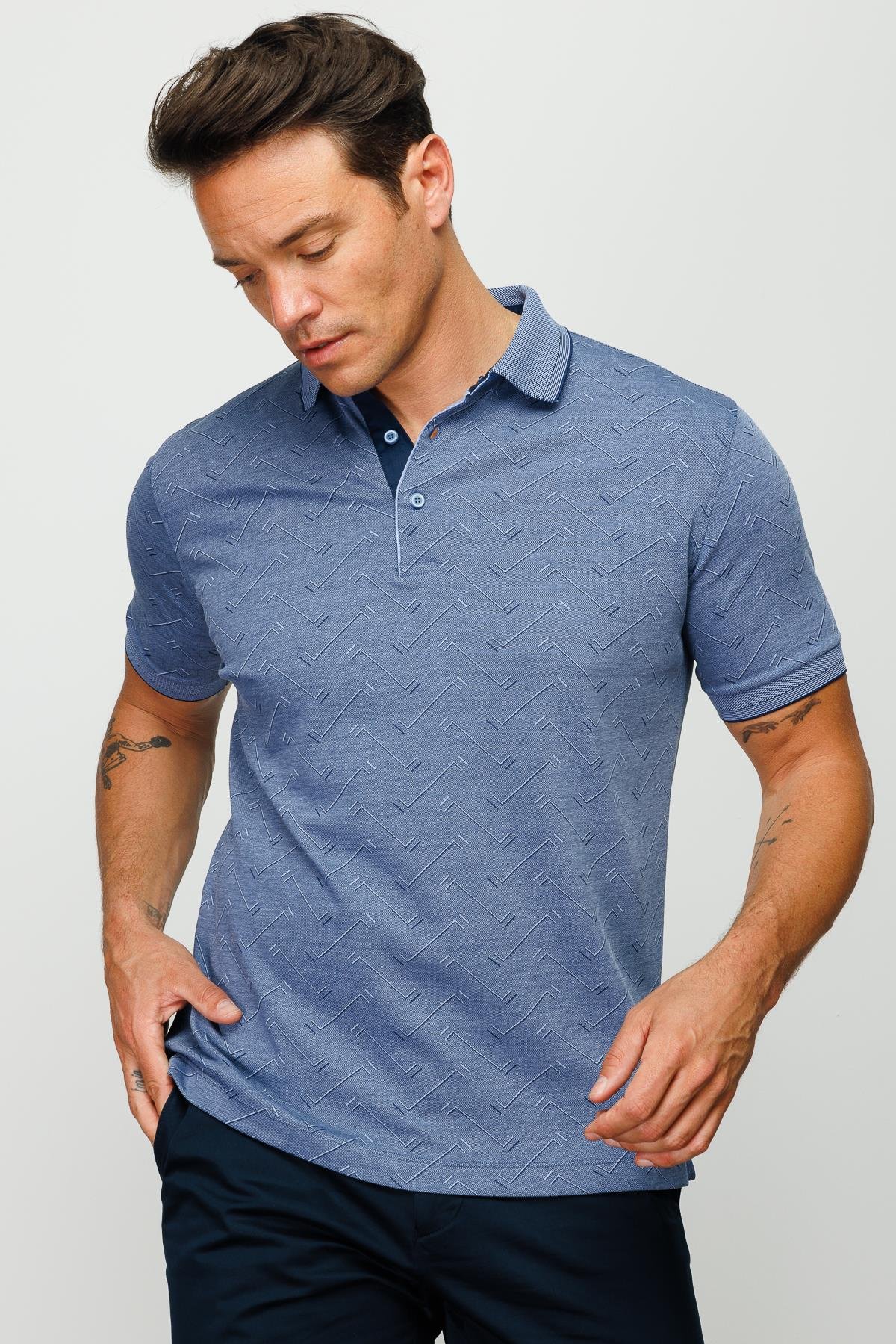 805Erkek Polo Yaka Jakarlı Düğmeli T-shirt Lacivert