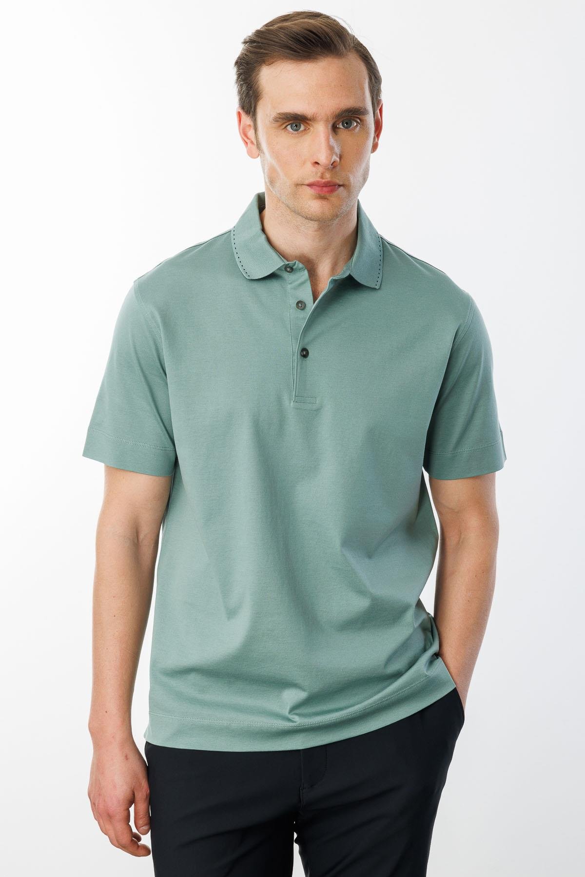25747Erkek Polo Yaka Merserize T-shirt Ç.Yeşil