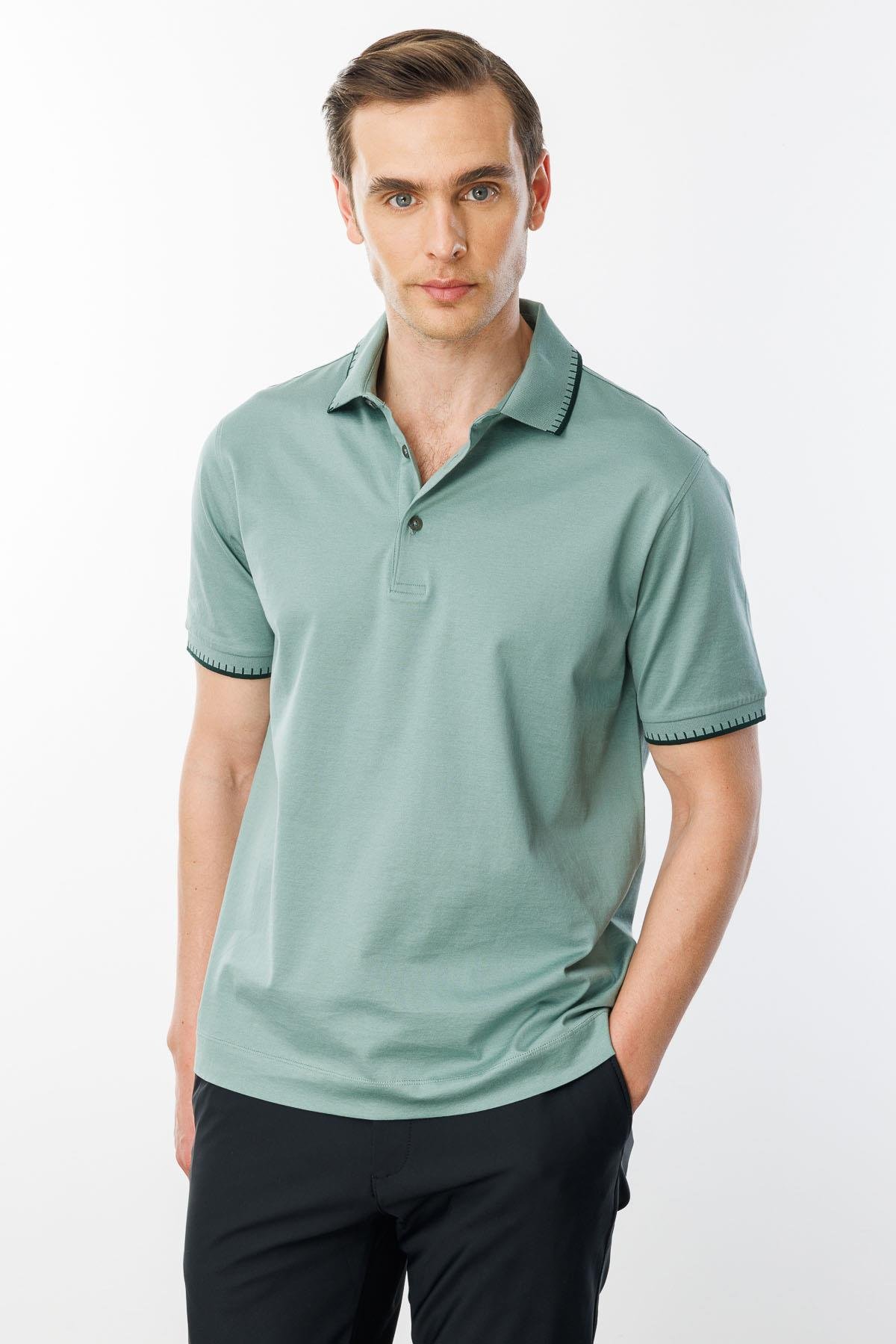 25744Erkek Polo Yaka Merserize T-shirt Ç.Yeşil