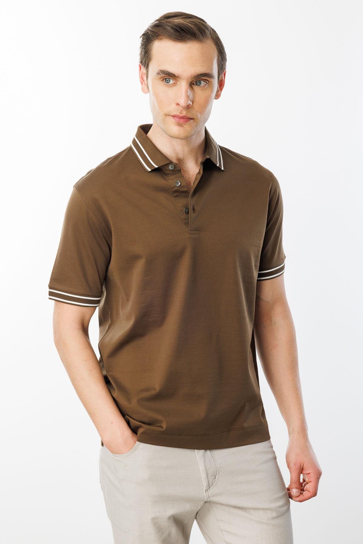 25743Erkek Polo Yaka Merserize T-shirt Kahve