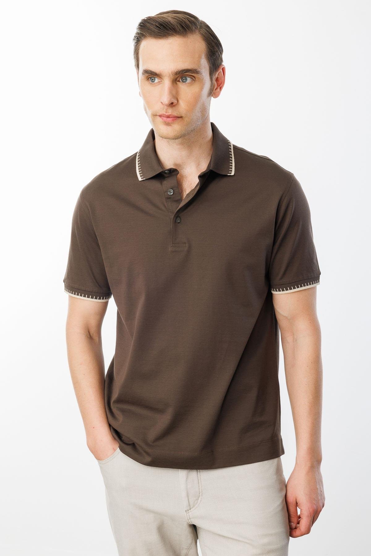 25744Erkek Polo Yaka Merserize T-shirt K.Kahve