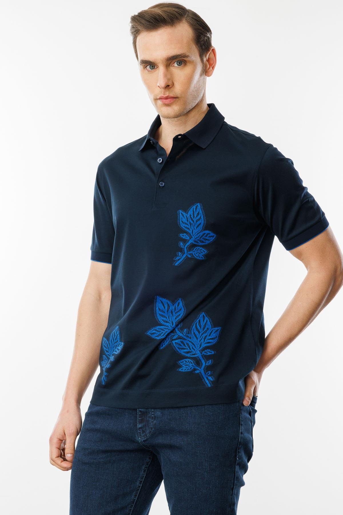 25736Erkek Polo Yaka Merserize T-shirt Lacivert_6