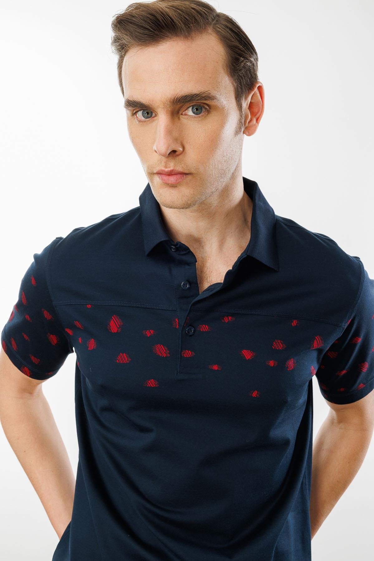 25736Erkek Polo Yaka Merserize T-shirt Lacivert_8