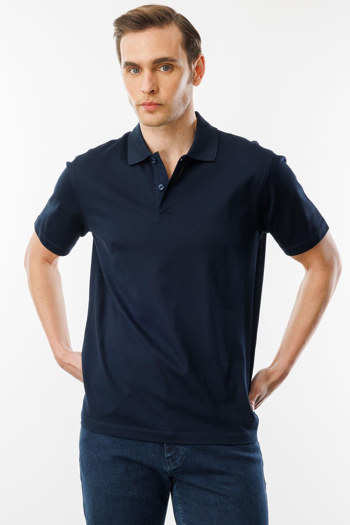 25748Erkek Polo Yaka Pike Merserize T-shirt Lacivert