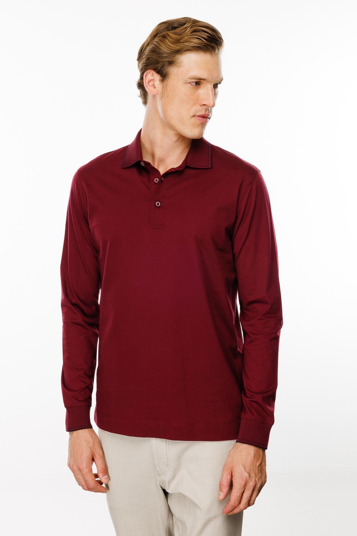 MTA 13Erkek Polo Yaka Uzun Kollu Sweatshirt Bordo