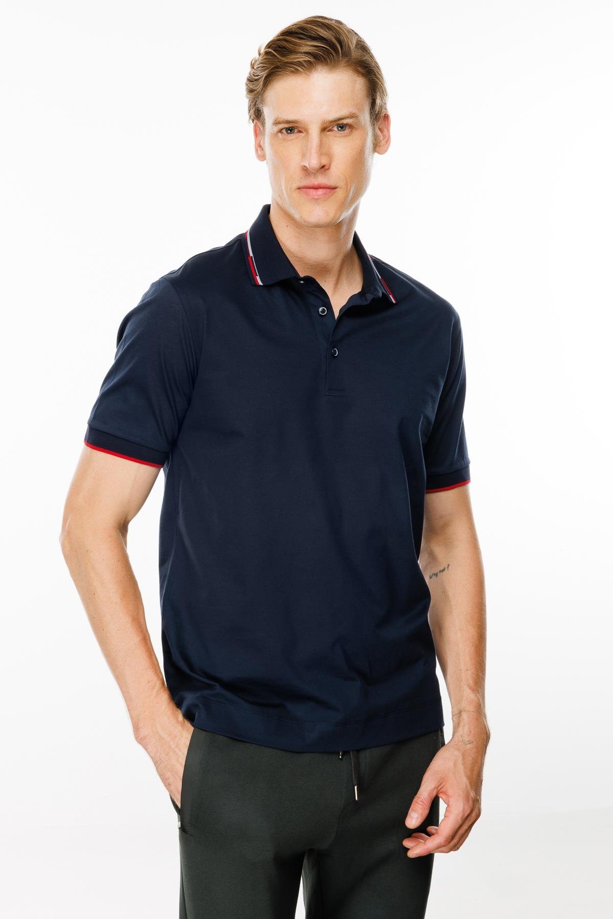 MTA 20Erkek Polo Yaka Yakası Çizgili T-shirt Lacivert