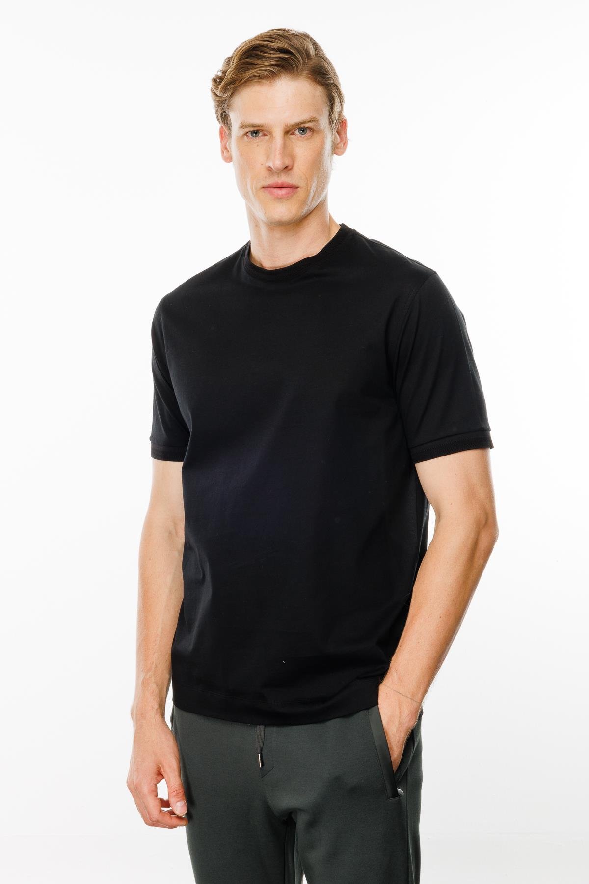 MTA 09Erkek Sıfır Yaka Basic Pamuklu T-shirt Siyah