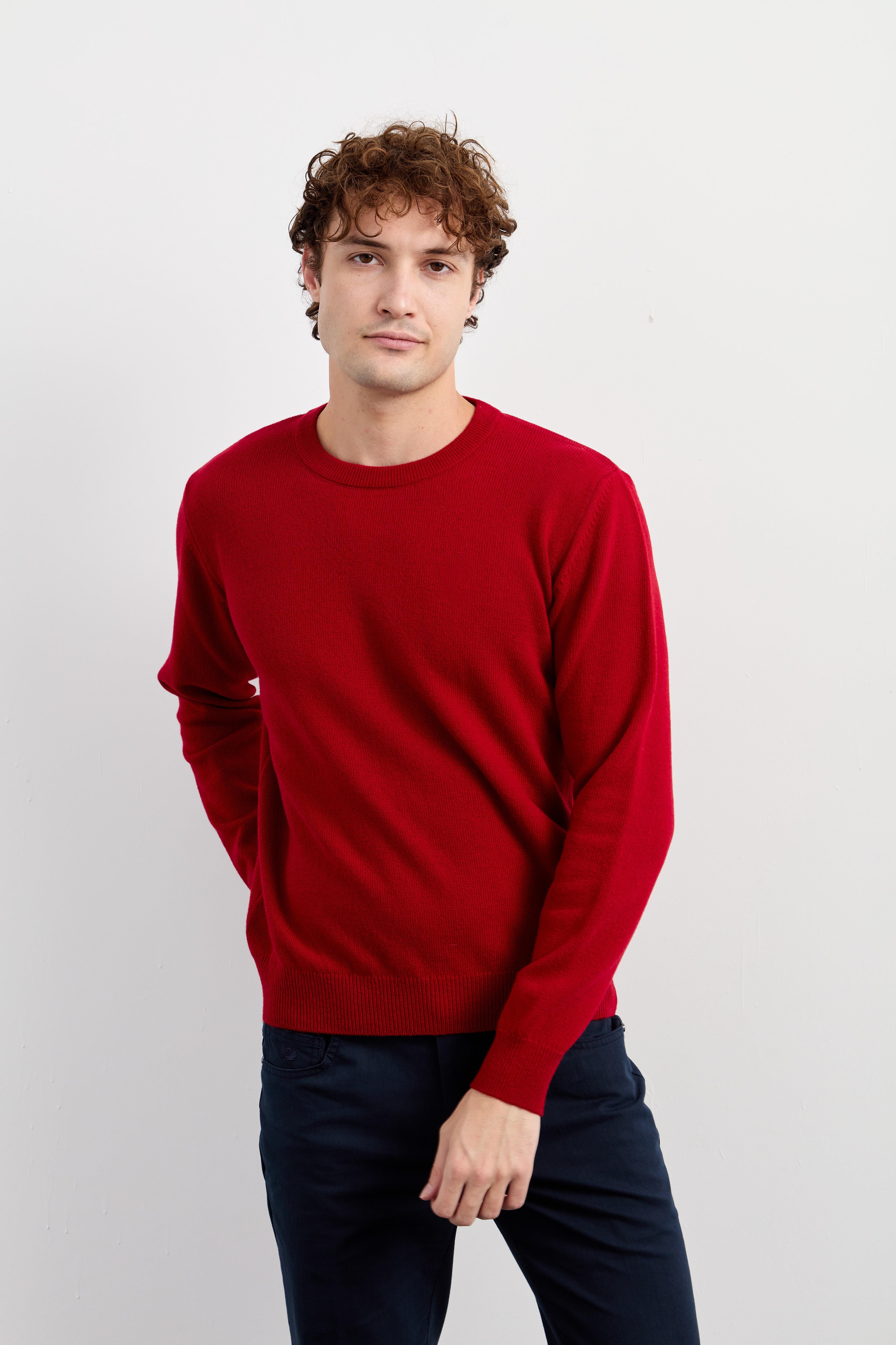 22581Мужской классический шерстяной свитер с круглым вырезом красный 