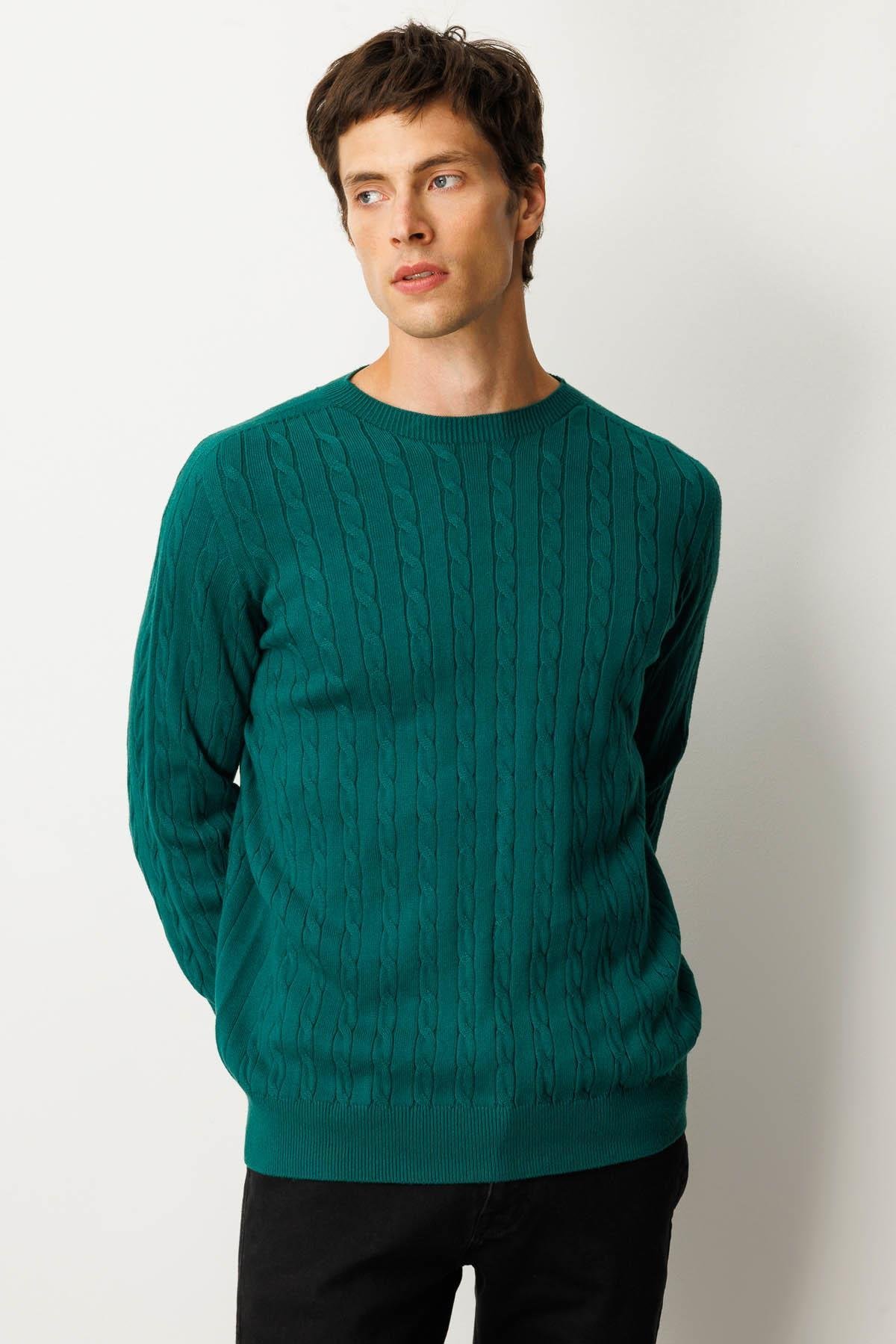 25500Erkek Sıfır Yaka Saç Örgülü Kazak Ö.Başı