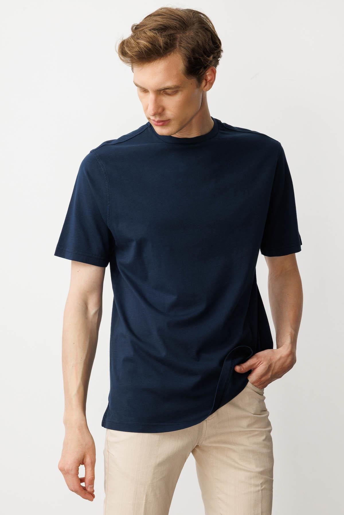 25725Erkek Sıfır Yaka T-shirt Lacivert